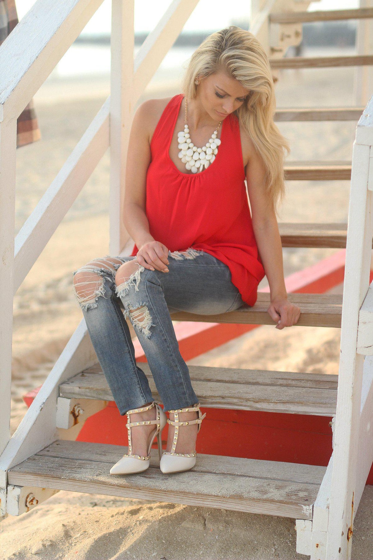 Red Top with Ruffle Racer Back | Red Ruffled Back Top – Saved by the Dress