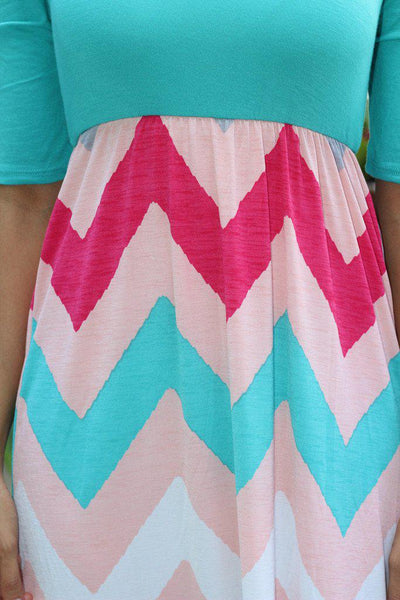 Turquoise and Pink Chevron Maxi Dress