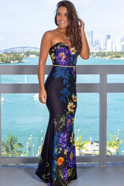 Violet Strapless Maxi Dress with Jeweled Belt