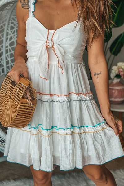 White Short Dress with Tied Top