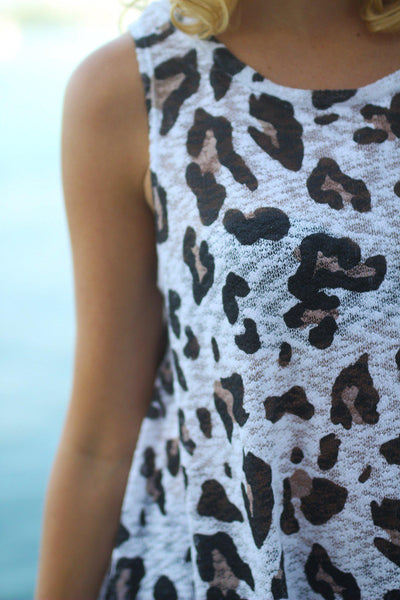 White & Black Leopard Tank Top