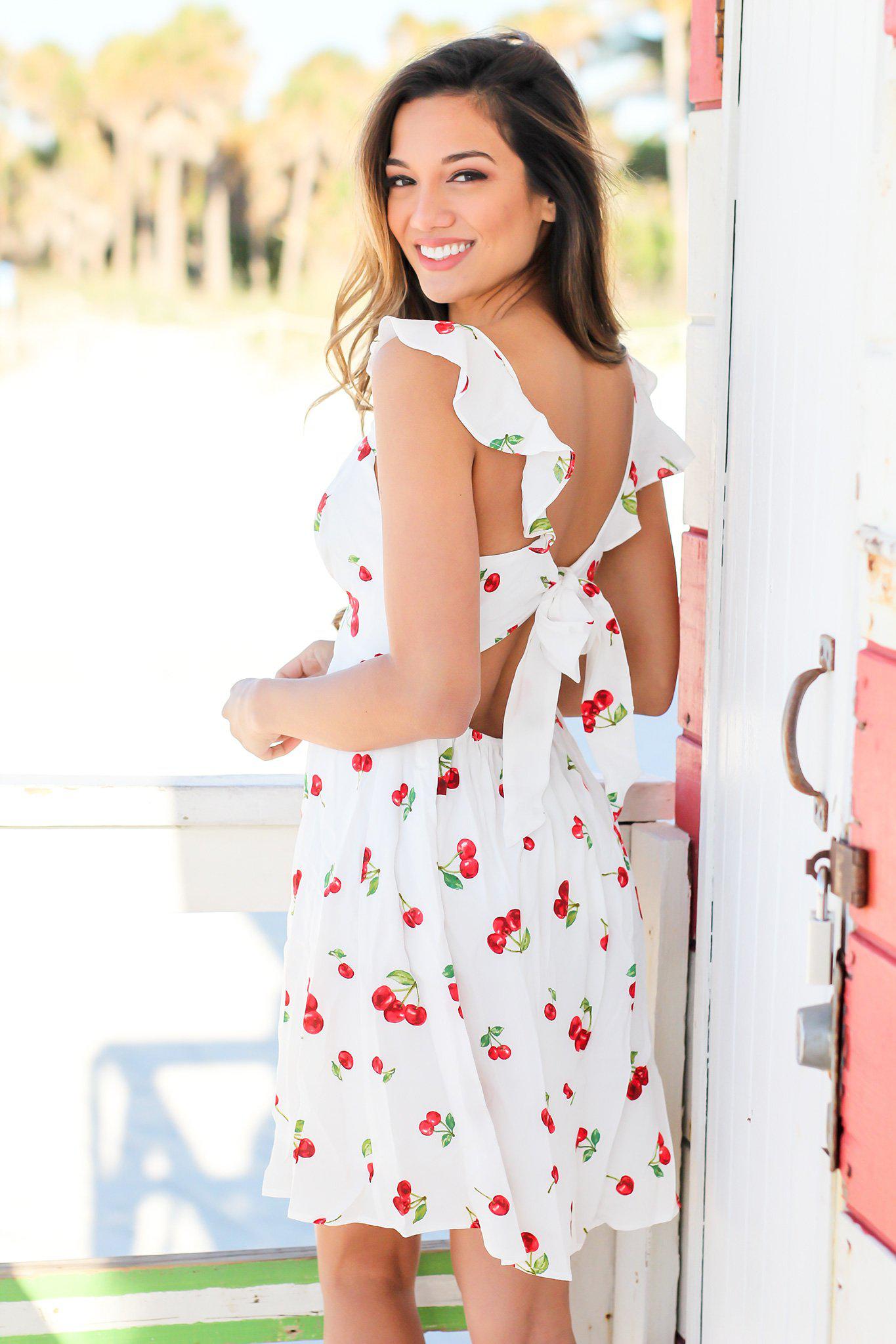 White Cherry Printed Short Dress | Short Dresses Saved by the Dress White Cherry Printed Short Dress | Short Dresses Saved by the Dress