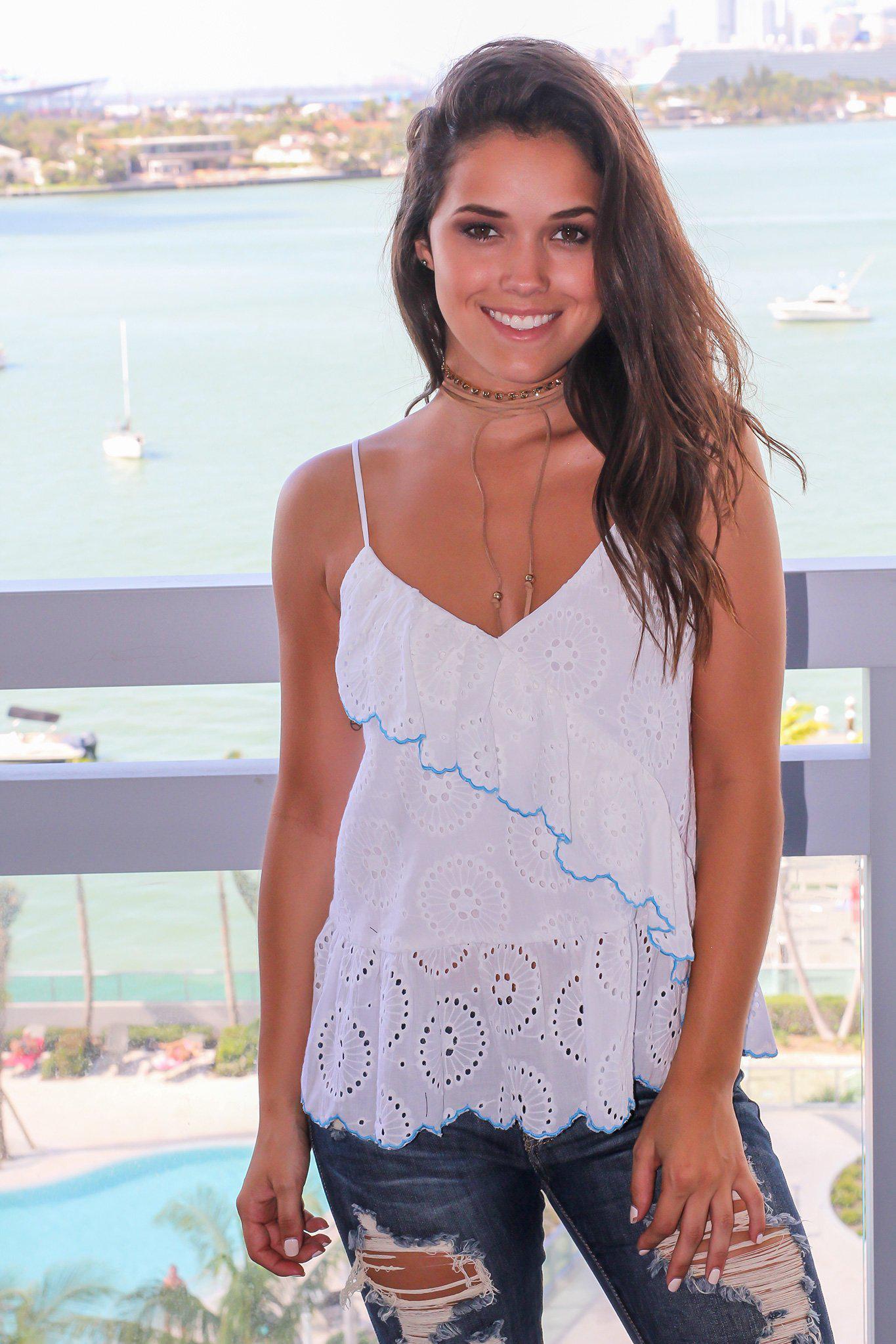 White Crochet Top with Ruffle