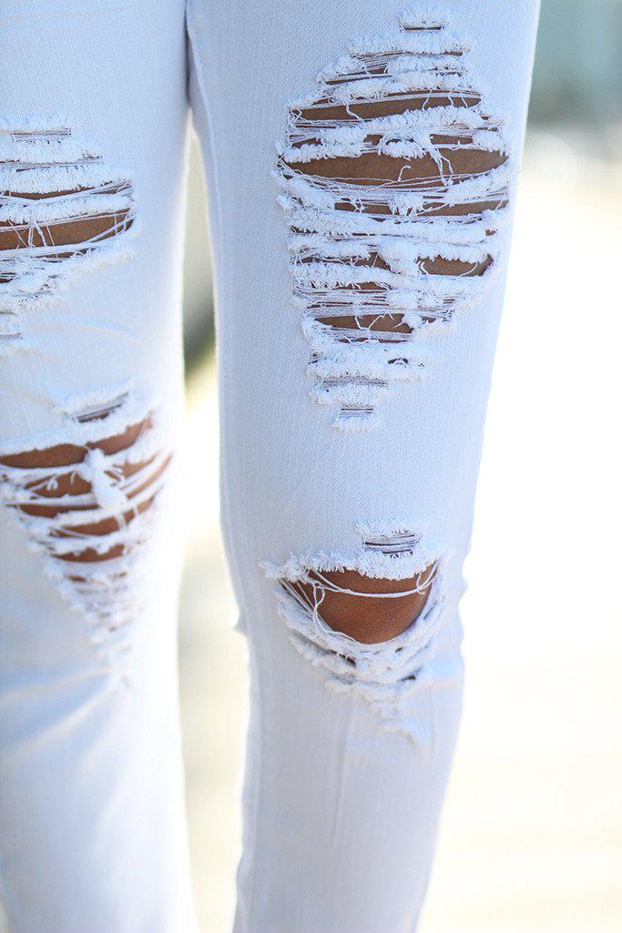 White Distressed Capri Jeans