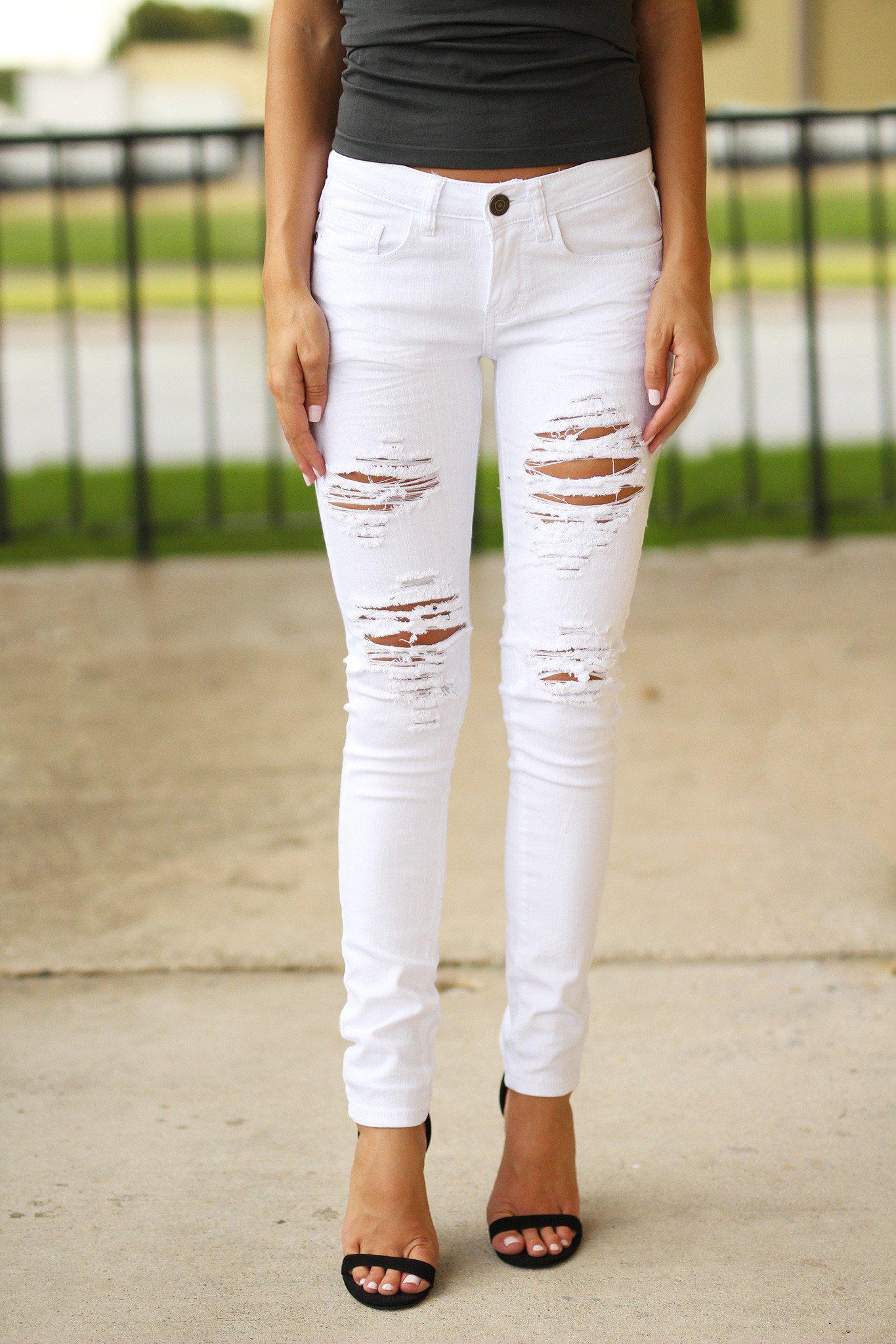 white distressed skinny jeans
