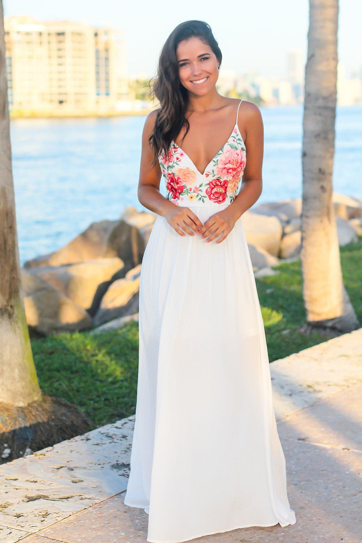 White Maxi Dress with Embroidered Roses | Maxi Dresses Saved by the Dress White Maxi Dress with Embroidered Roses | Maxi Dresses Saved by the Dress