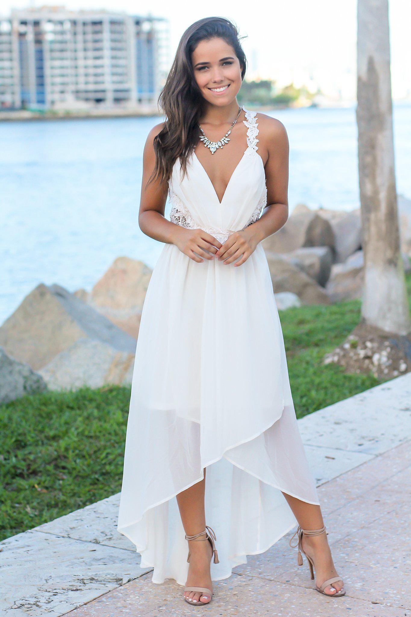 White High Low Dress with Crochet Cut Outs