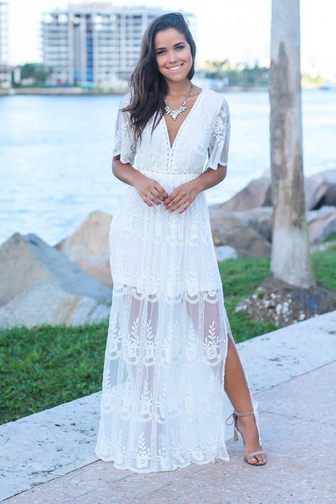 long embroidered white dress Cottagecore Embroidered Cotton White Dress – Vintage-Inspired Casual Style White(Pre-Sale 25days) / S main image 1