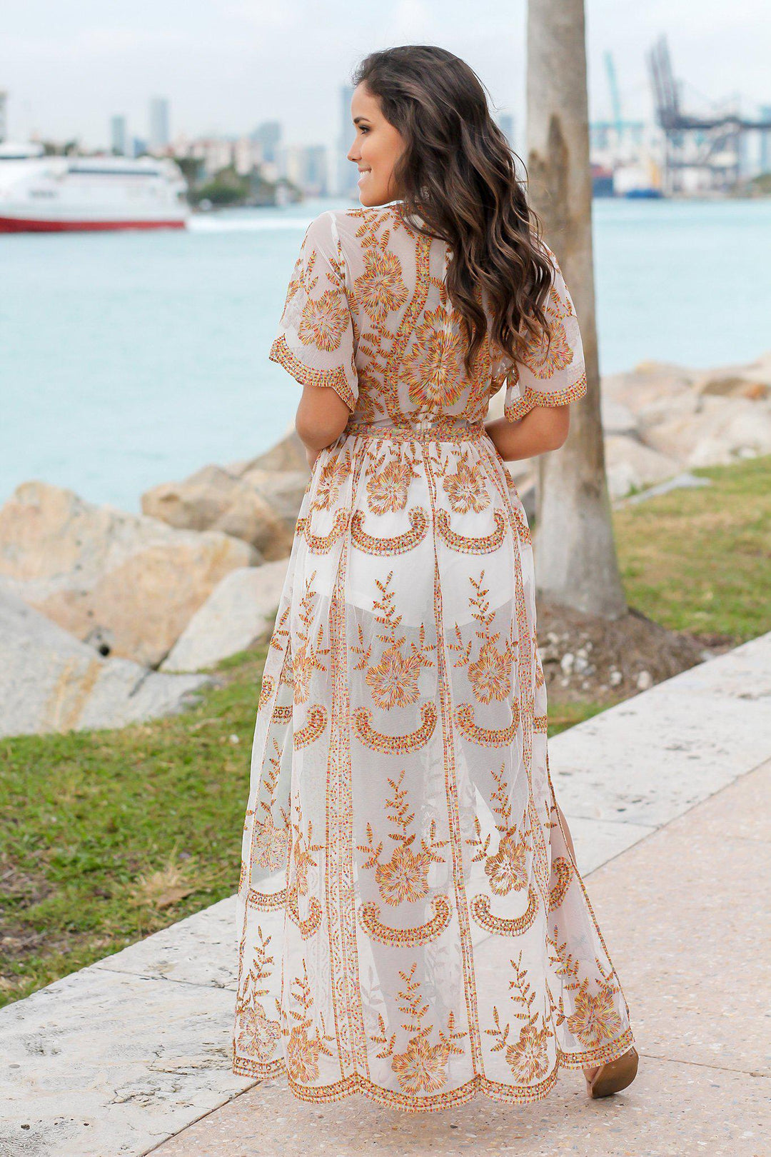 White Lace Embroidered Maxi Romper