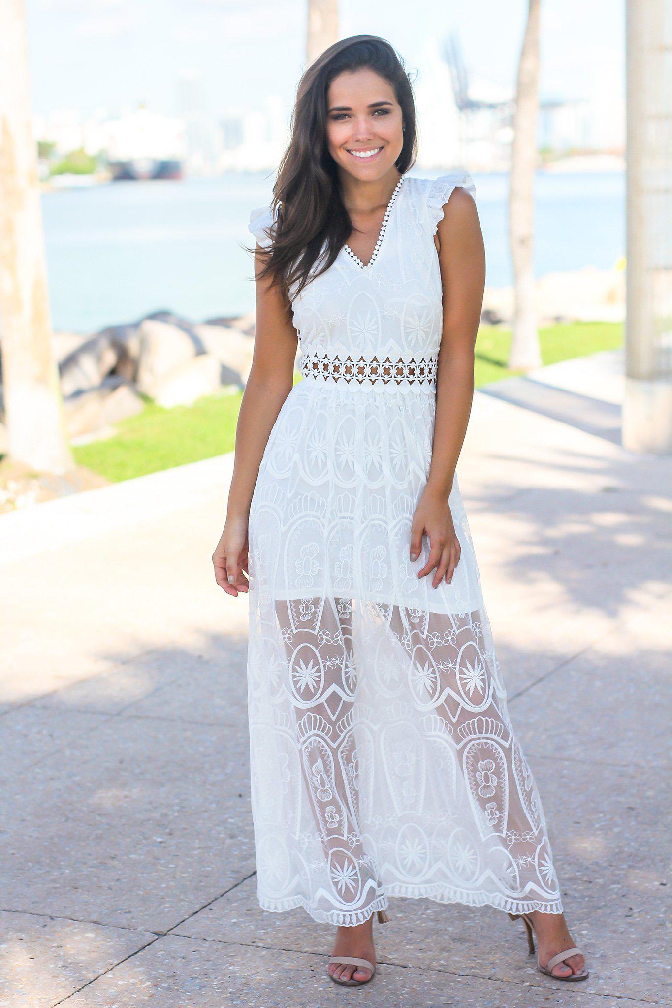 White Lace Maxi Dress with Crochet Back