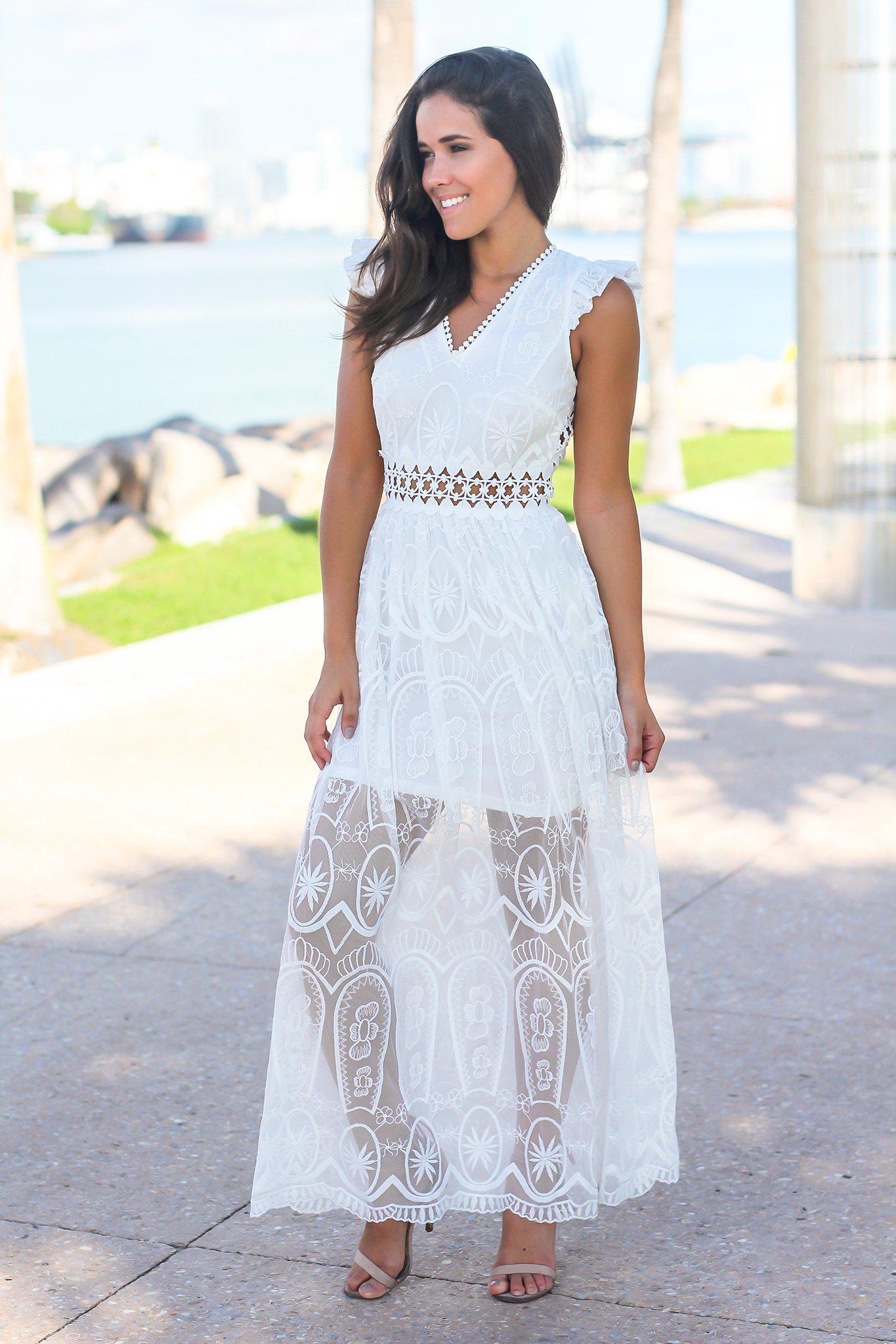 White Lace Maxi Dress with Crochet Back