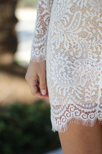 White Lace Short Dress with Open Back