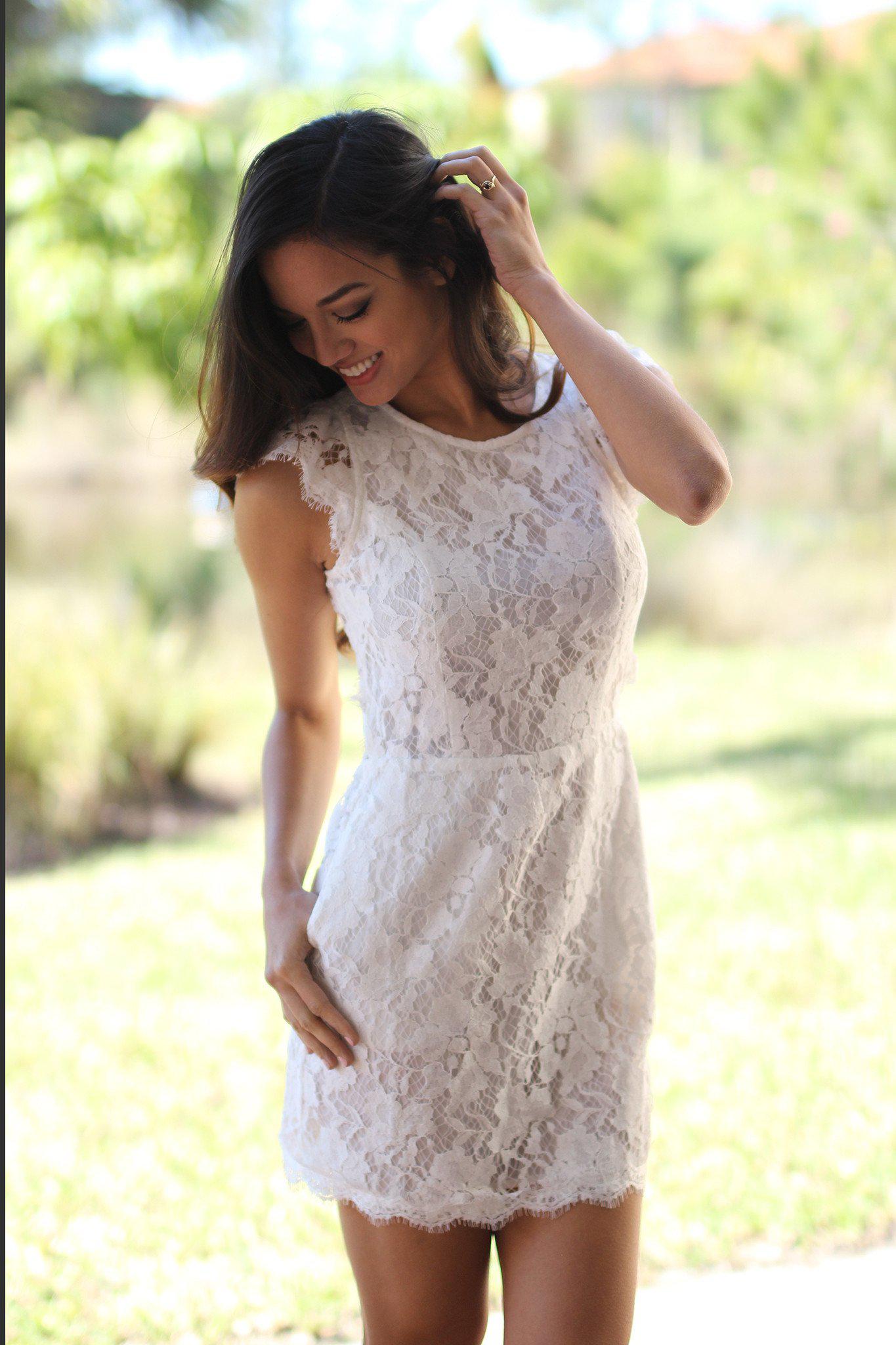 White Lace Dress with Pockets