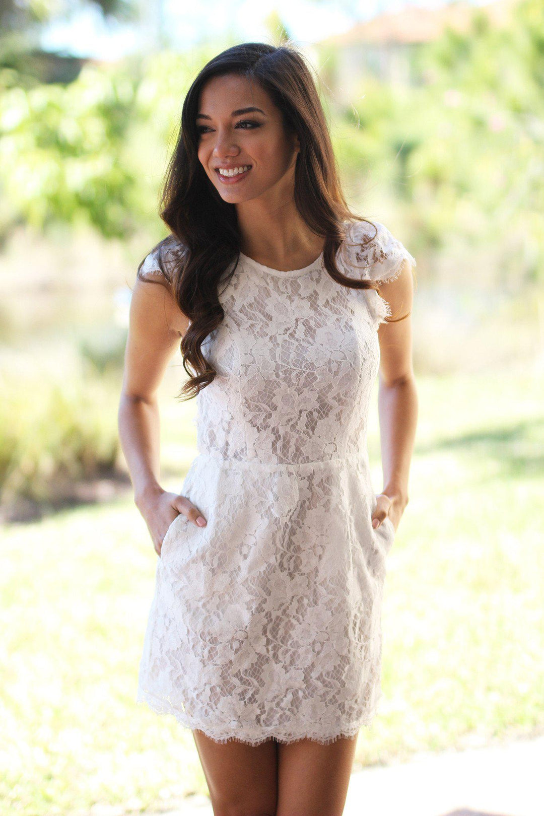 White Lace Dress with Pockets | Short Dresses  Saved by the Dress
