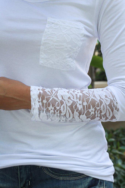 Solid White Lace Sleeve Top