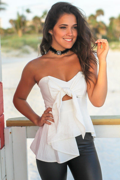 White Layered Tube Top with Tie Front