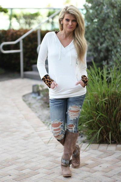 White Leopard Hoodie with Pocket