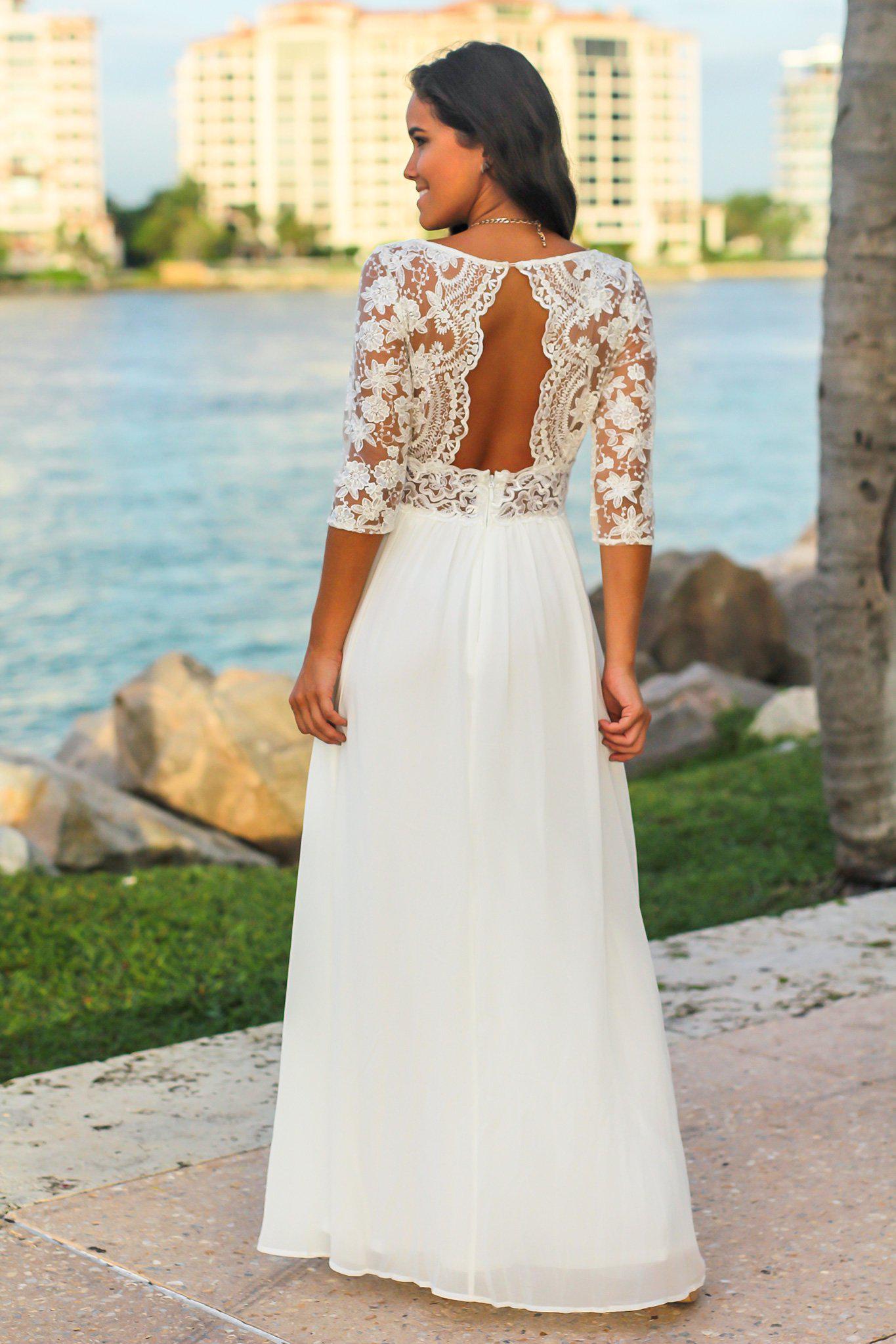White Maxi Dress with Embroidered Top and Open Back