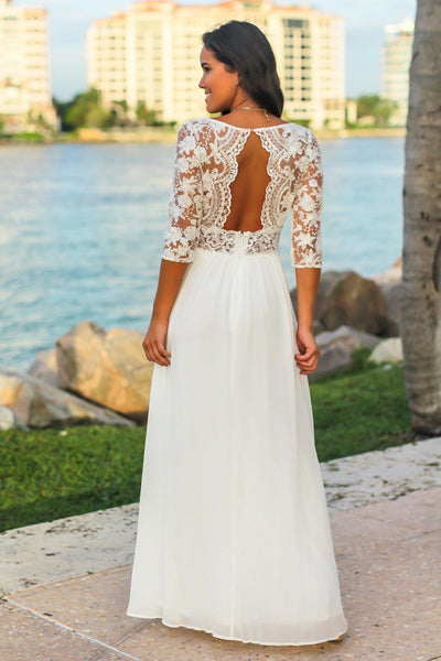 White Maxi Dress with Embroidered Top and Open Back