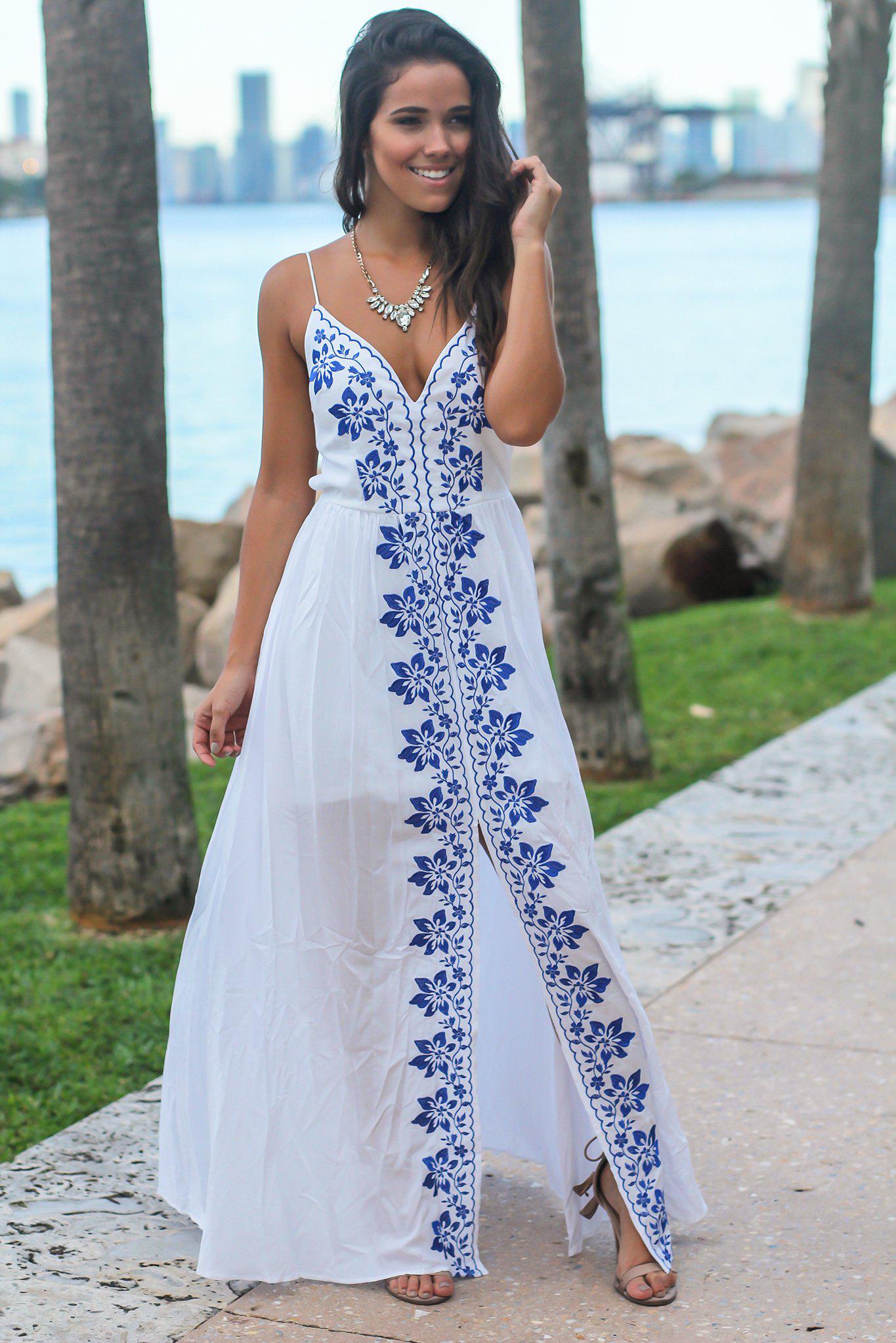 White Maxi Dress with Floral Embroidery