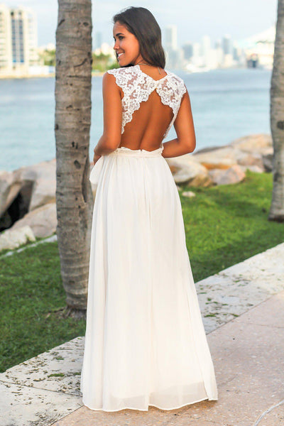 White Maxi Dress with Open Embroidered Back Detail