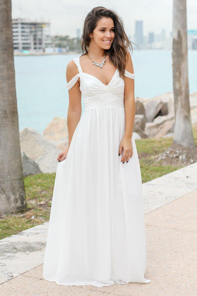 White Off Shoulder Maxi Dress
