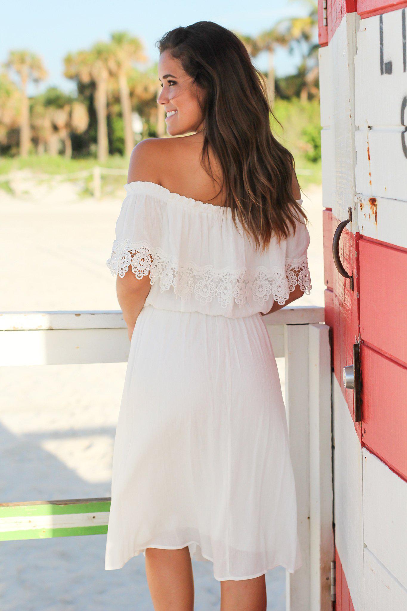 White Off Shoulder Short Dress with Lace