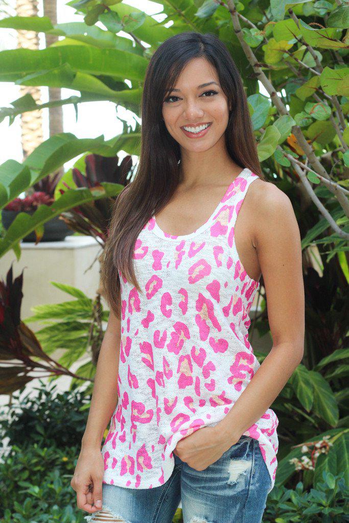 White & Pink Leopard Tank Top