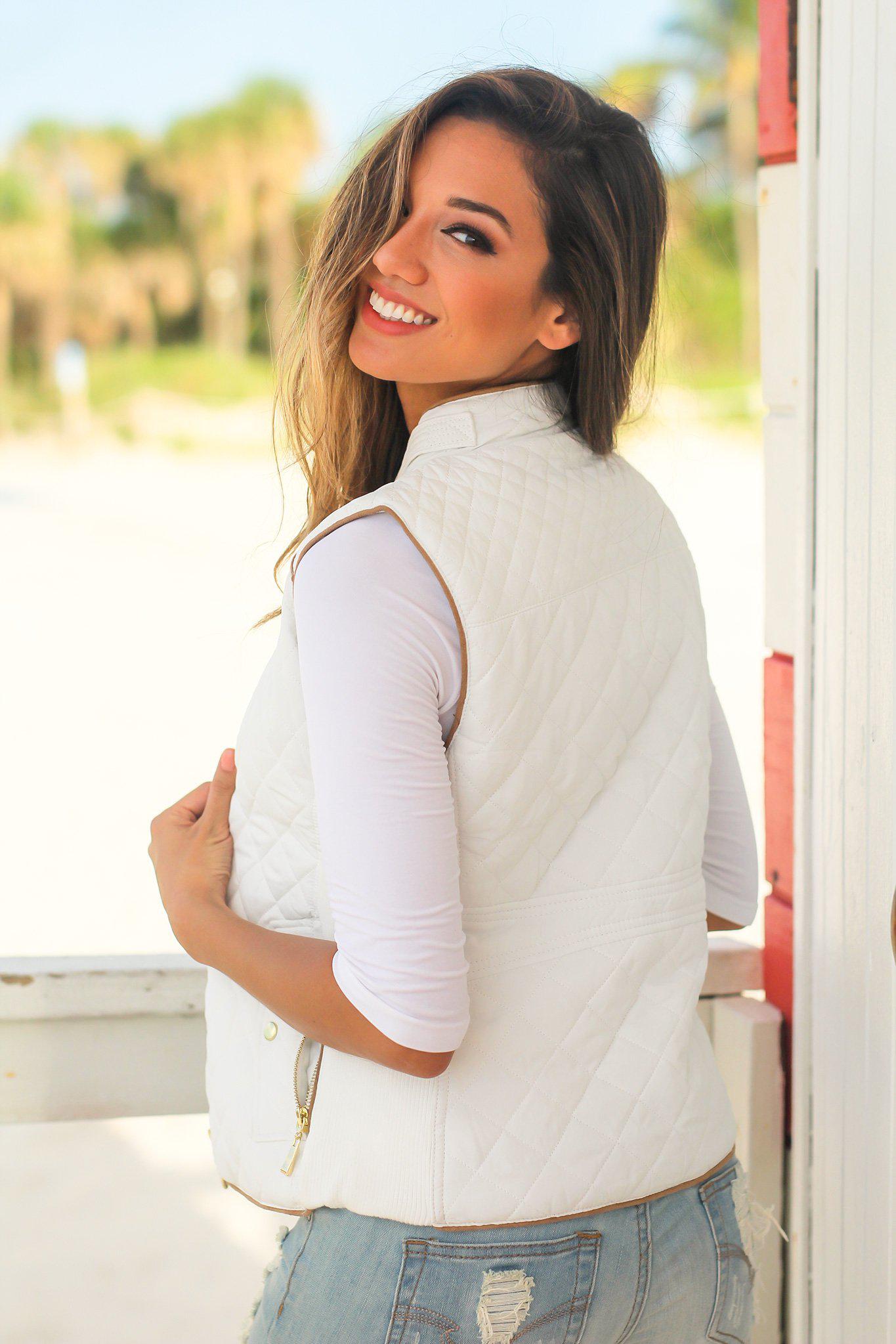 White Quilted Vest with Pockets