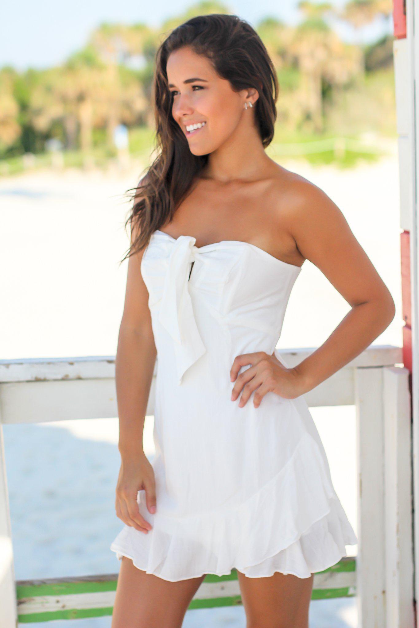 White Strapless Short Dress with Ruffled Bottom | Short Dresses Saved by the Dress White Strapless Short Dress with Ruffled Bottom | Short Dresses Saved by the Dress