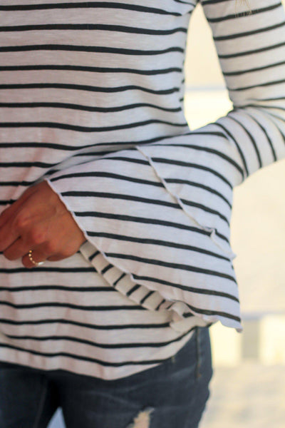White Striped Top with Bell Sleeves