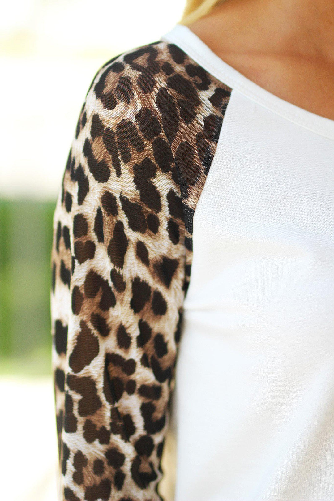 White Sweater with Leopard Sleeves Leopard Sweater Printed Sweater Saved by the Dress