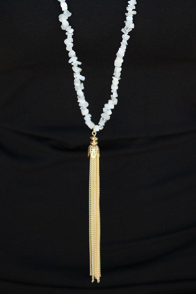 White Stone Tassel Necklace