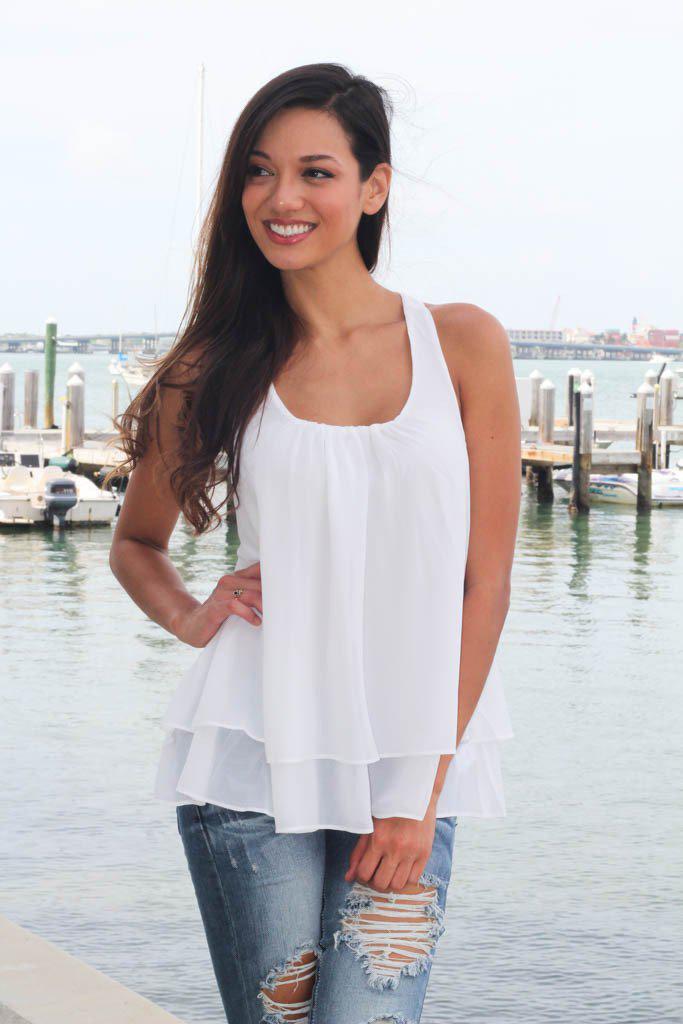 Off White Top With Ruffle Racerback