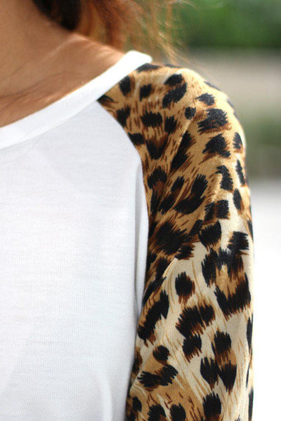White Top with Animal Print Sleeves