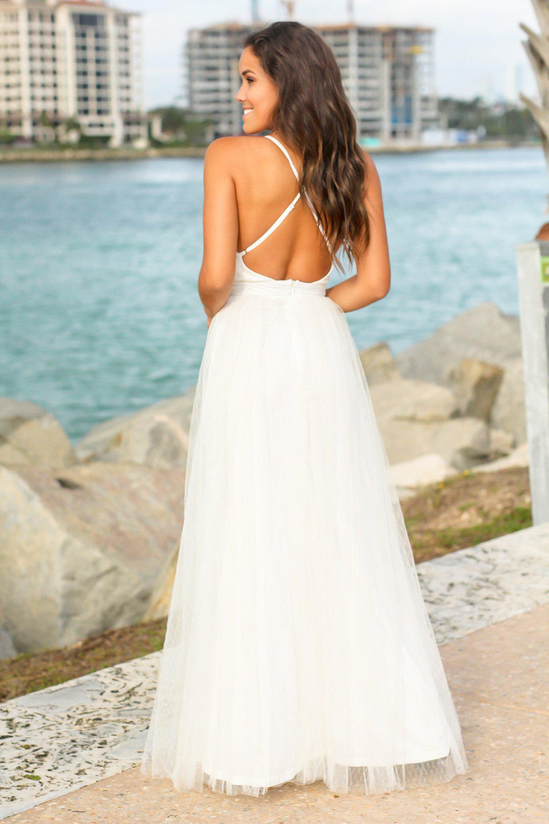 White cross strap detail maxi dress 2025