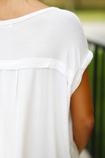 White V-Neck Top with Rolled Sleeves
