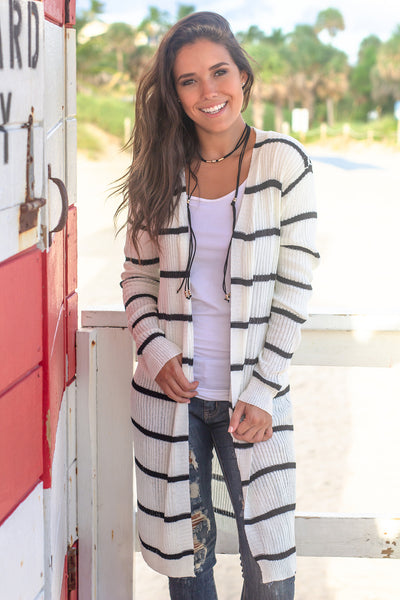 White and Black Striped Cardigan