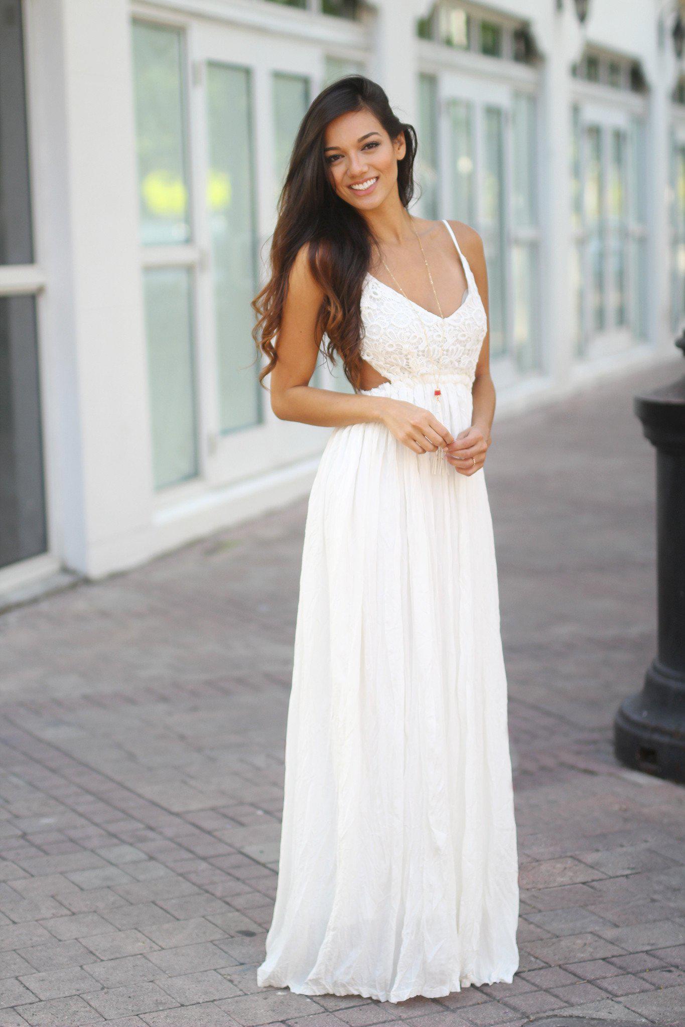 White Lace Maxi Dress with Open Back and Frayed Hem | Maxi Dresses Saved by the Dress White Lace Maxi Dress with Open Back and Frayed Hem | Maxi Dresses Saved by the Dress