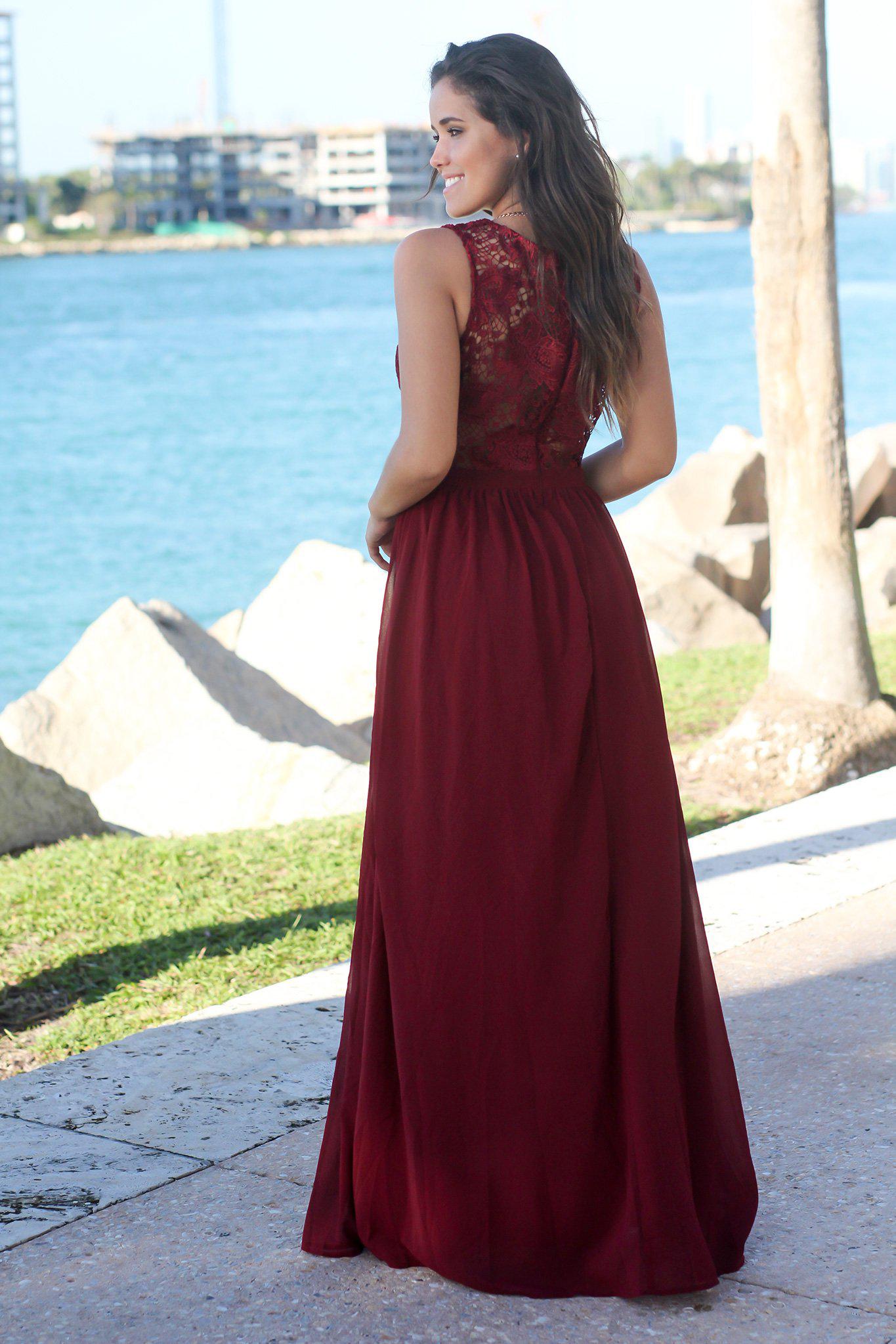 Wine Maxi Dress with Gold Waist Detail | Maxi Dresses – Saved by the Dress