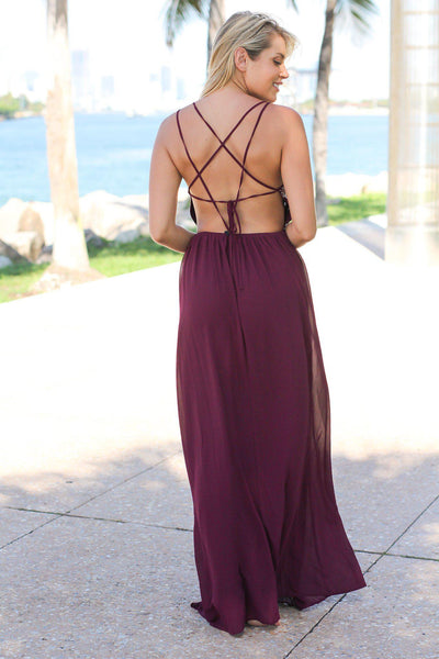 Wine Maxi Dress with Embroidered Top