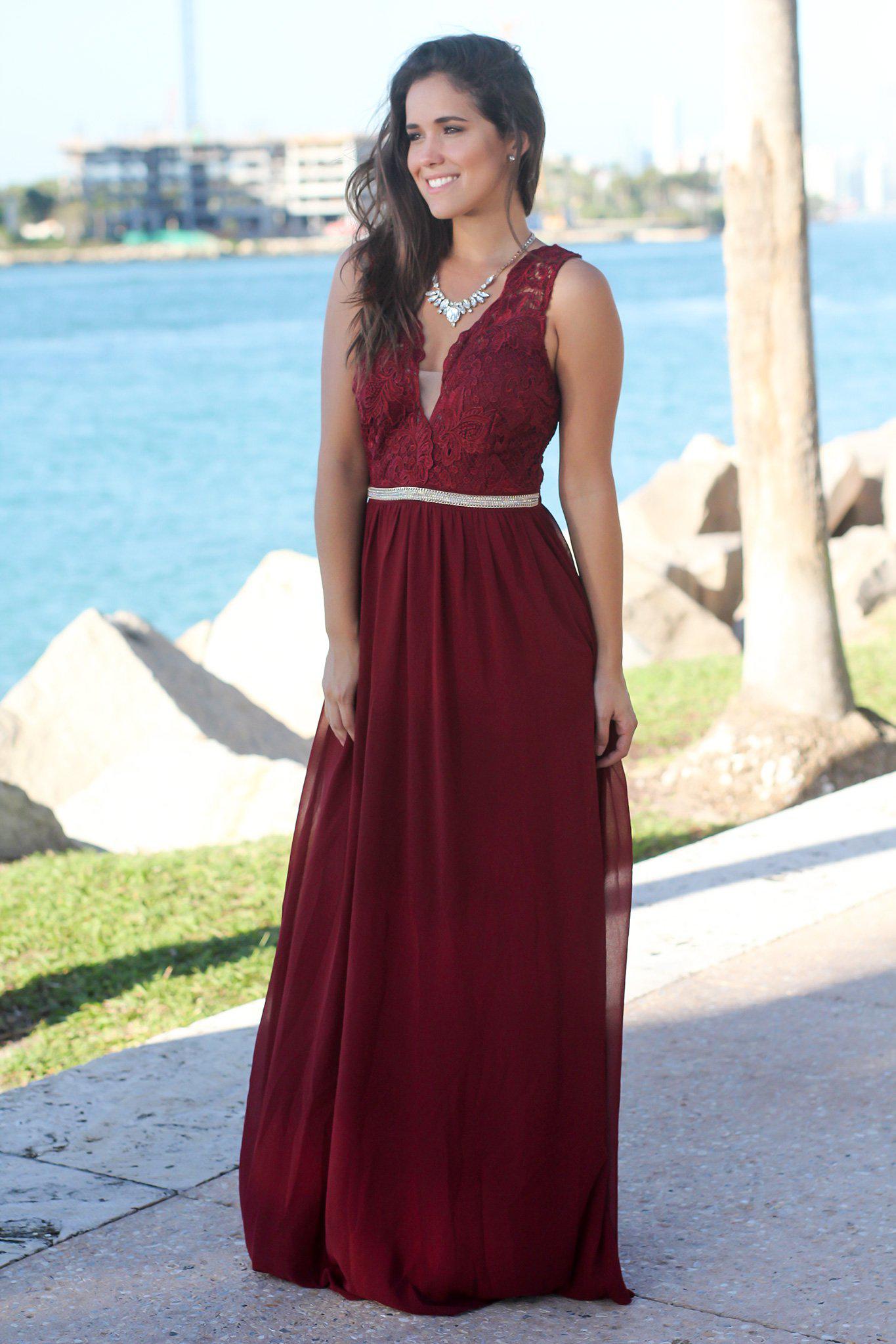 Miaka Diamond Sleeveless Wine Maxi Dress