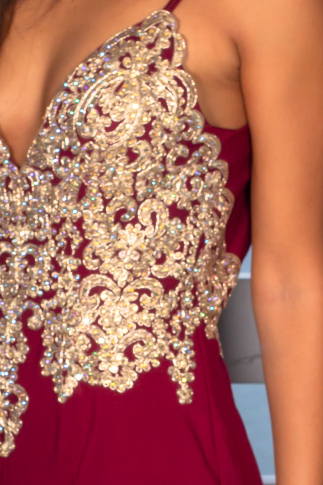 Wine Maxi Dress with Jeweled Top