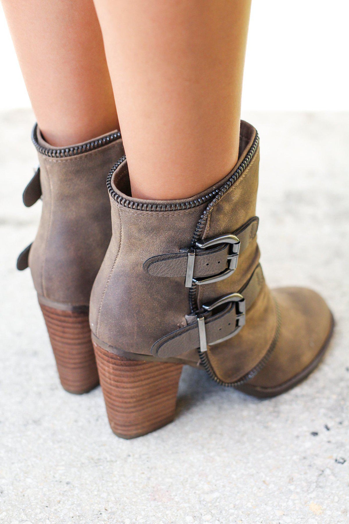 Vaca Taupe Booties | Online Boutiques – Saved by the Dress