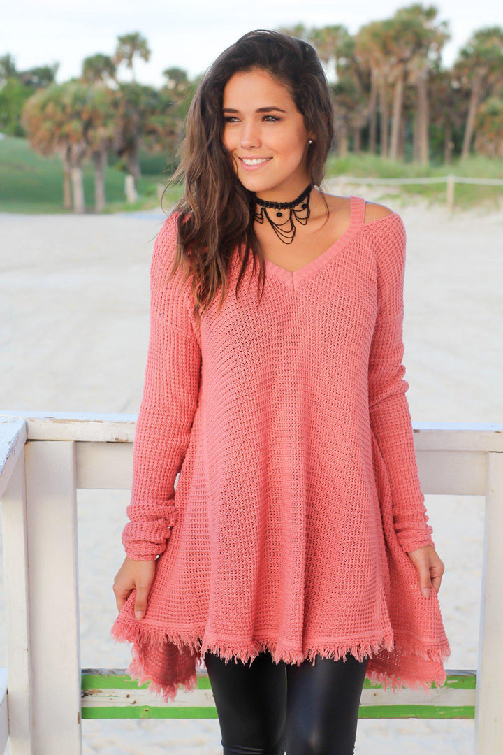 long sleeve tunic sweater dress Indian Pink Tunic Sweater