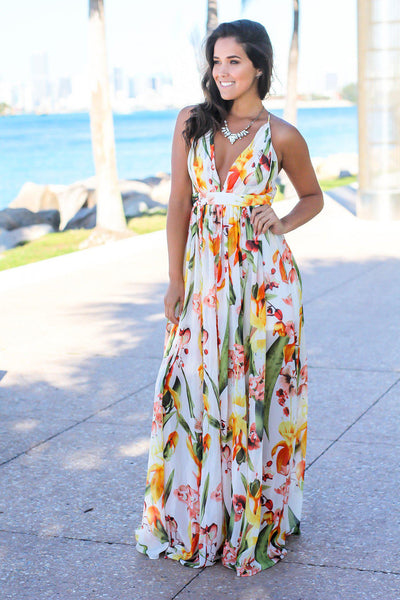 White Dress Orange Flowers White Orange Floral Dress Ruffled Bustier Dress Midi Dress White Dress Orange Flowers White Orange Floral Dress Ruffled Bustier Dress Midi Dress
