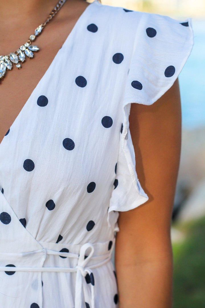 White and Navy Polka Dot Wrap Dress | Cute Dresses Saved by the Dress White and Navy Polka Dot Wrap Dress | Cute Dresses Saved by the Dress