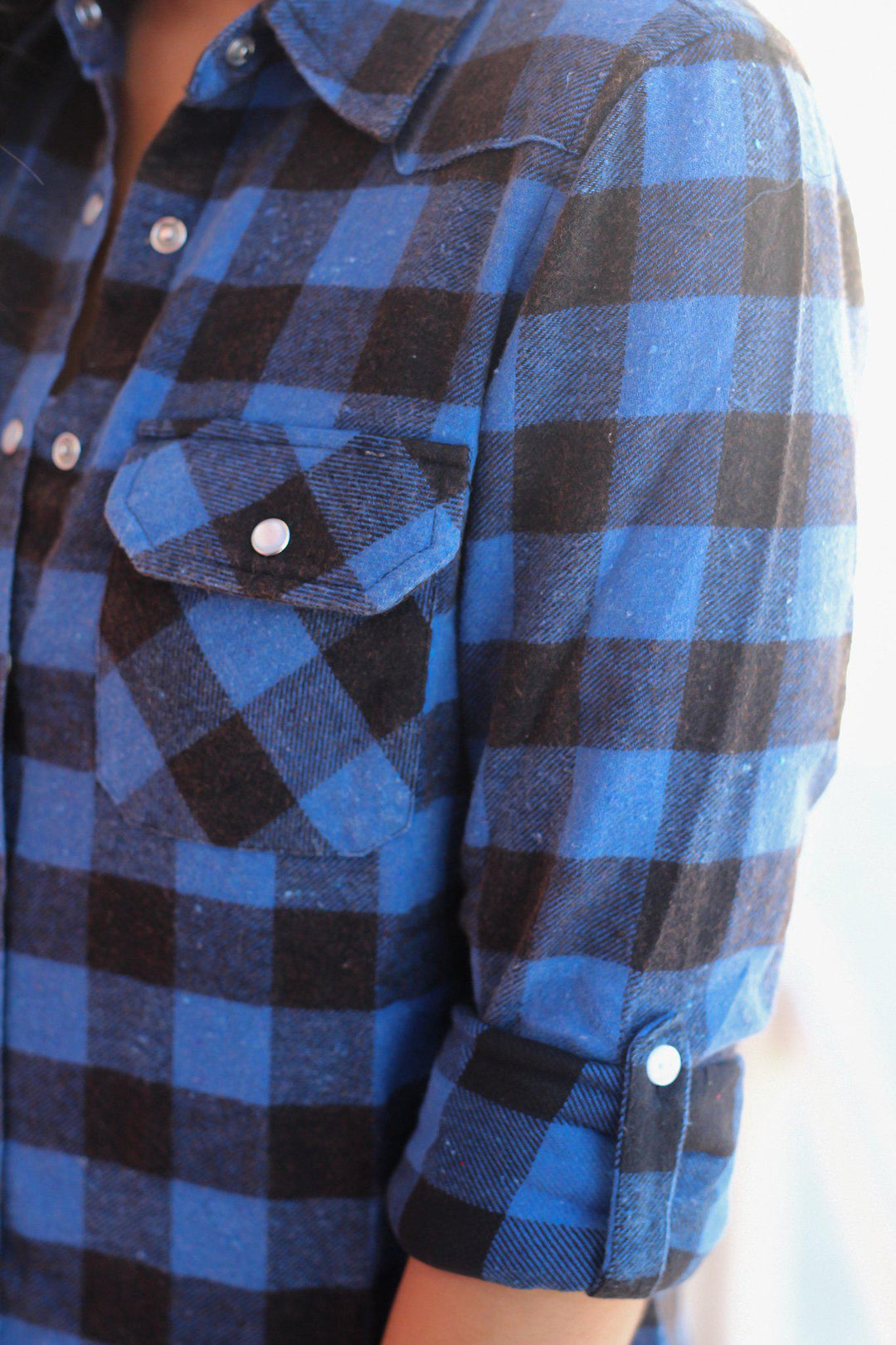 Blue and Black Flannel Top Plaid Top
