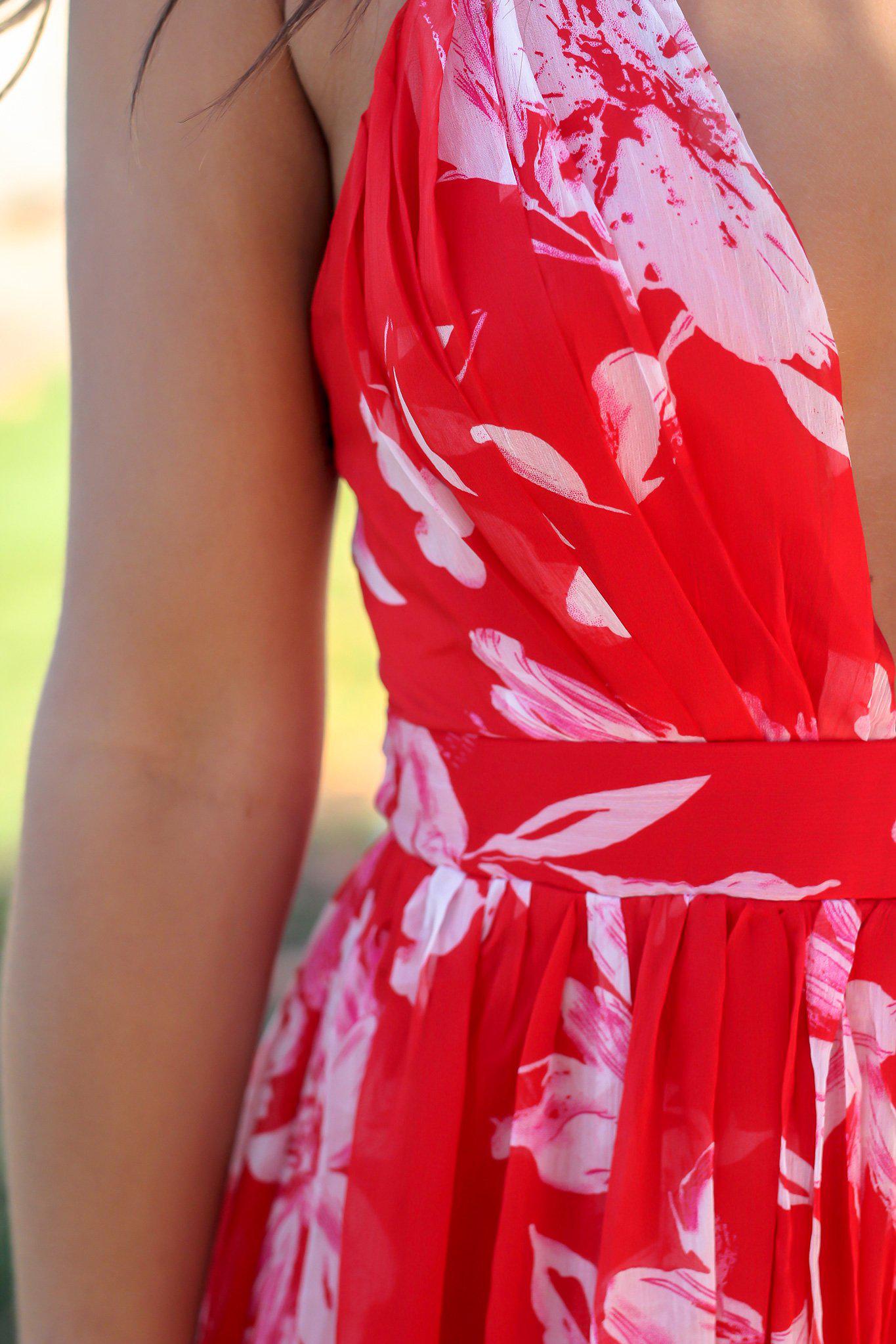Red and White Floral Maxi Dress with Criss Cross Back | Maxi Dresses Saved by the Dress Red and White Floral Maxi Dress with Criss Cross Back | Maxi Dresses Saved by the Dress