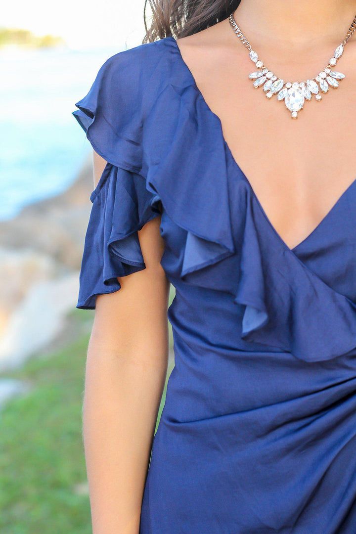 Navy Wrap Dress with Ruffles | Short Dresses Saved by the Dress Navy Wrap Dress with Ruffles | Short Dresses Saved by the Dress